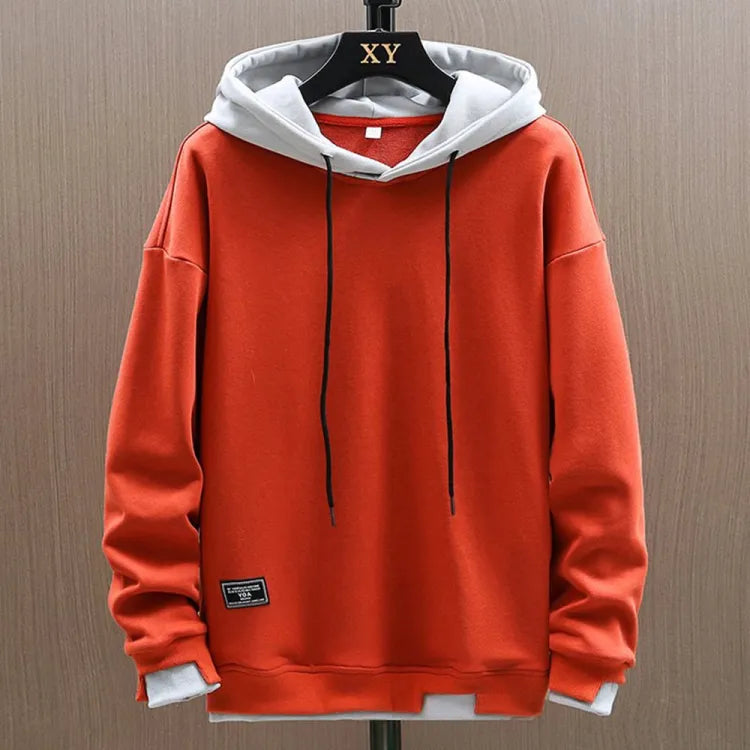 Men's colour block hoodie with drawstring hood and long sleeves