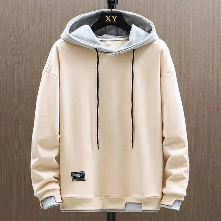 Men's colour block hoodie with drawstring hood and long sleeves