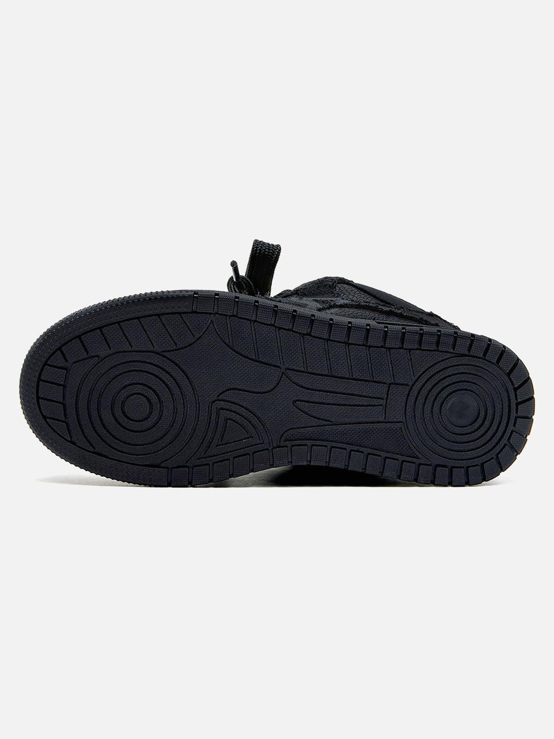 Black unisex high top trainers with lace-up fronts and camouflage panels