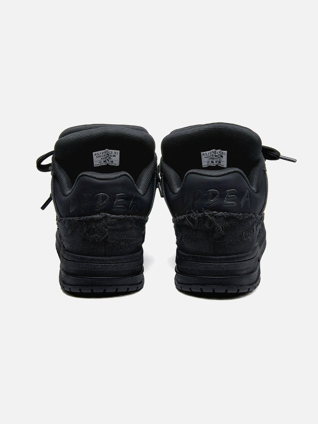 Black unisex high top trainers with lace-up fronts and camouflage panels