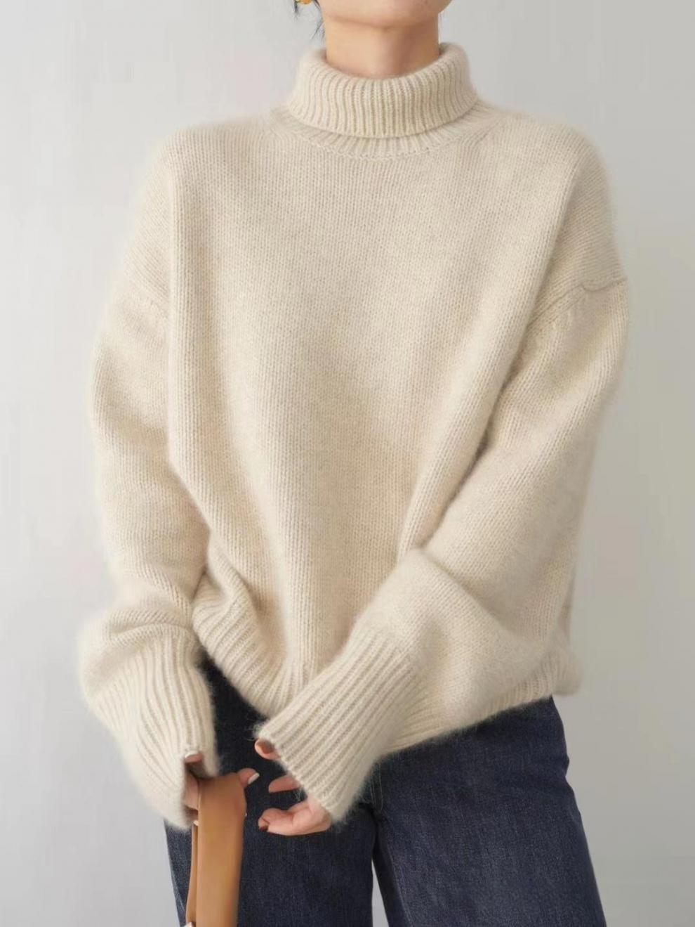 Women's ribbed turtleneck jumper with long sleeves and ribbed trims