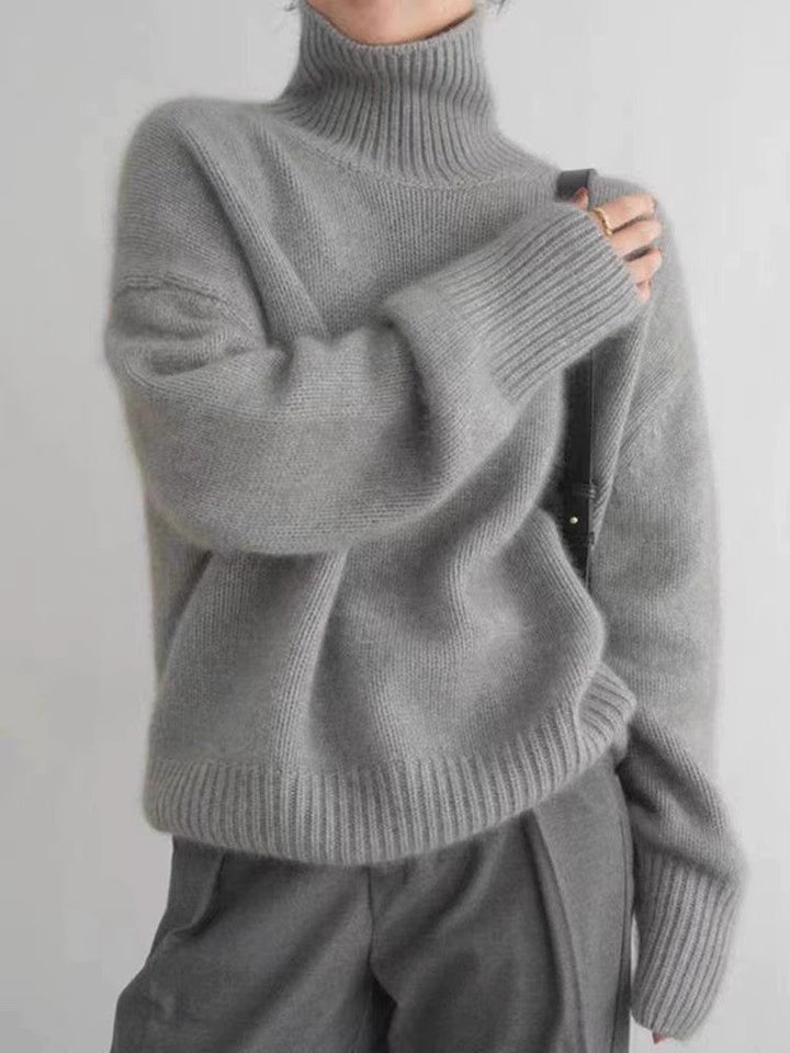 Women's ribbed turtleneck jumper with long sleeves and ribbed trims