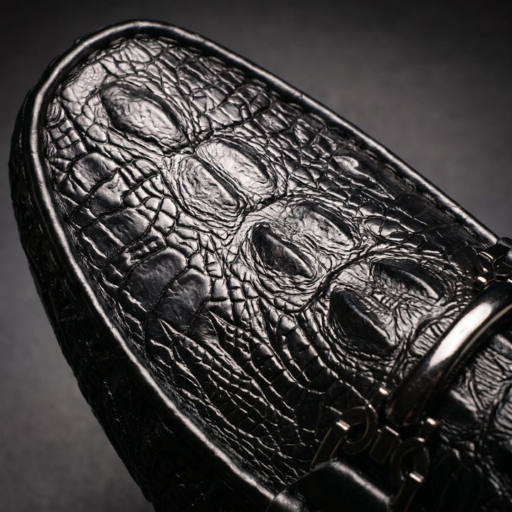 Croc texture loafers with metal bit detail and rounded toes
