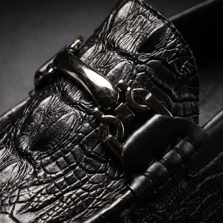 Croc texture loafers with metal bit detail and rounded toes