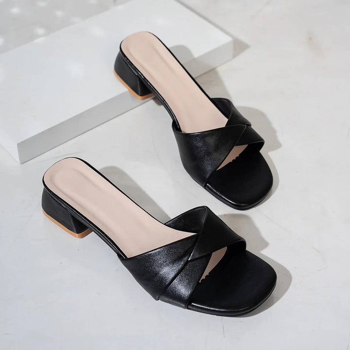 Clezza | Women's Block Heel Slide Sandals Crossover Strap Open Toe