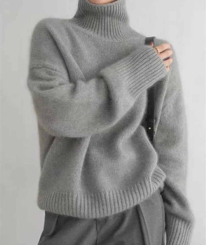 Women's plain turtleneck knit sweater with long sleeves