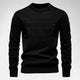 Men's long-sleeve striped crew neck sweater with ribbed trims