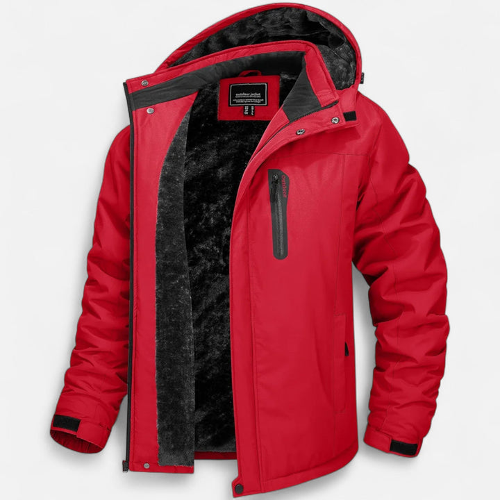 Men's camouflage hooded parka with dark pile-style lining