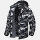 Men's camouflage hooded parka with dark pile-style lining