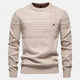 Men's long-sleeve striped crew neck sweater with ribbed trims