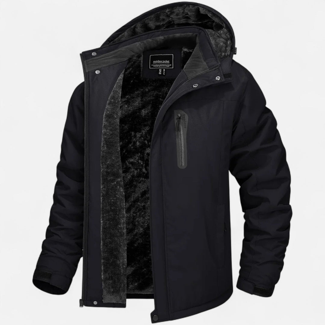Men's camouflage hooded parka with dark pile-style lining