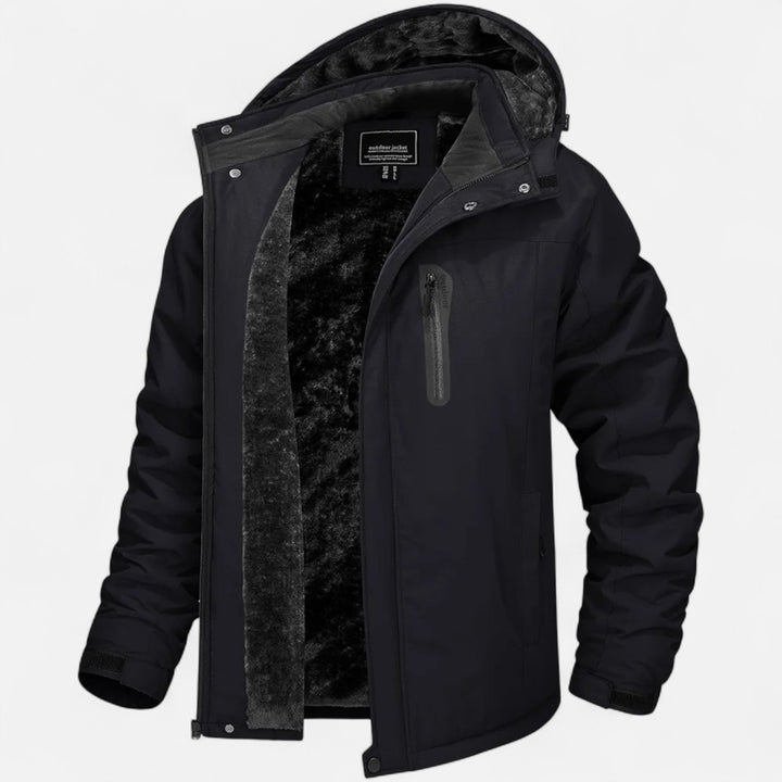 Men's camouflage hooded parka with dark pile-style lining