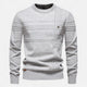 Men's long-sleeve striped crew neck sweater with ribbed trims