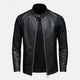 Men's black slim fit biker jacket with stand collar and zips