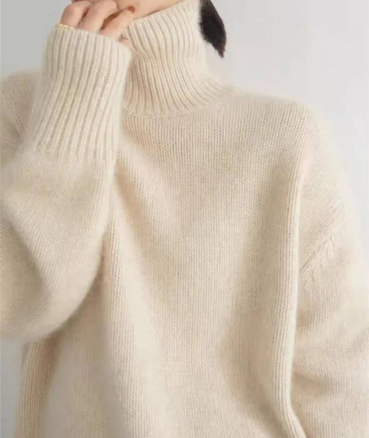 Women's plain turtleneck knit sweater with long sleeves
