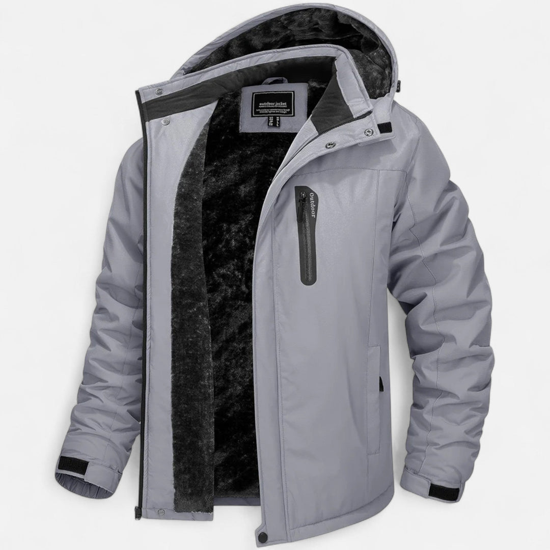 Men's camouflage hooded parka with dark pile-style lining