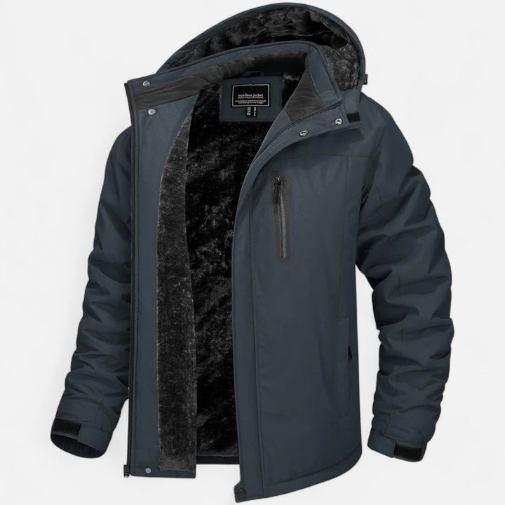 Men's camouflage hooded parka with dark pile-style lining