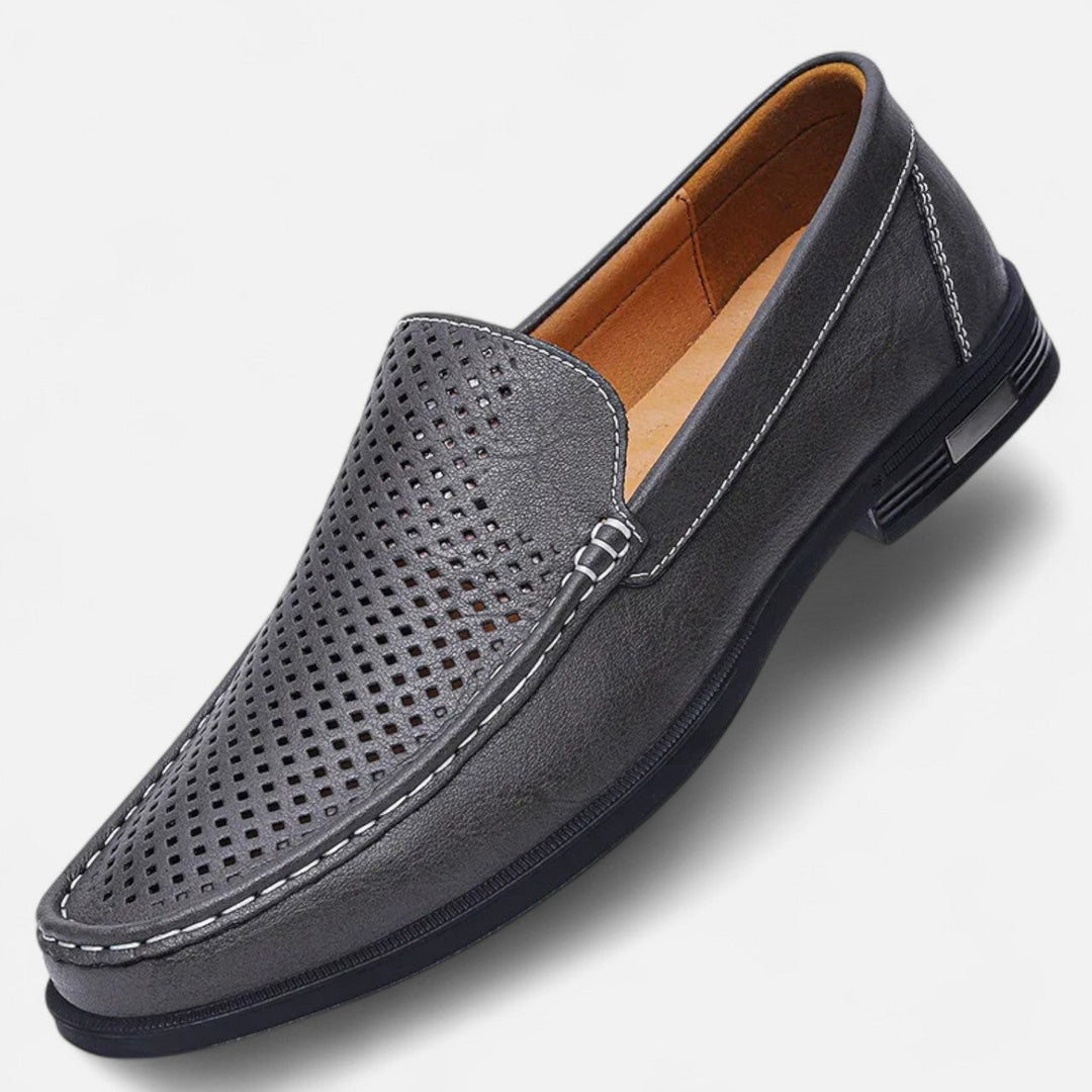 Men's slip-on loafers with perforated moc toe and low heel