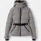 Women's quilted hooded jacket with belted waist and long sleeves