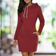 Women's long-sleeve hooded knee-length dress with front pockets