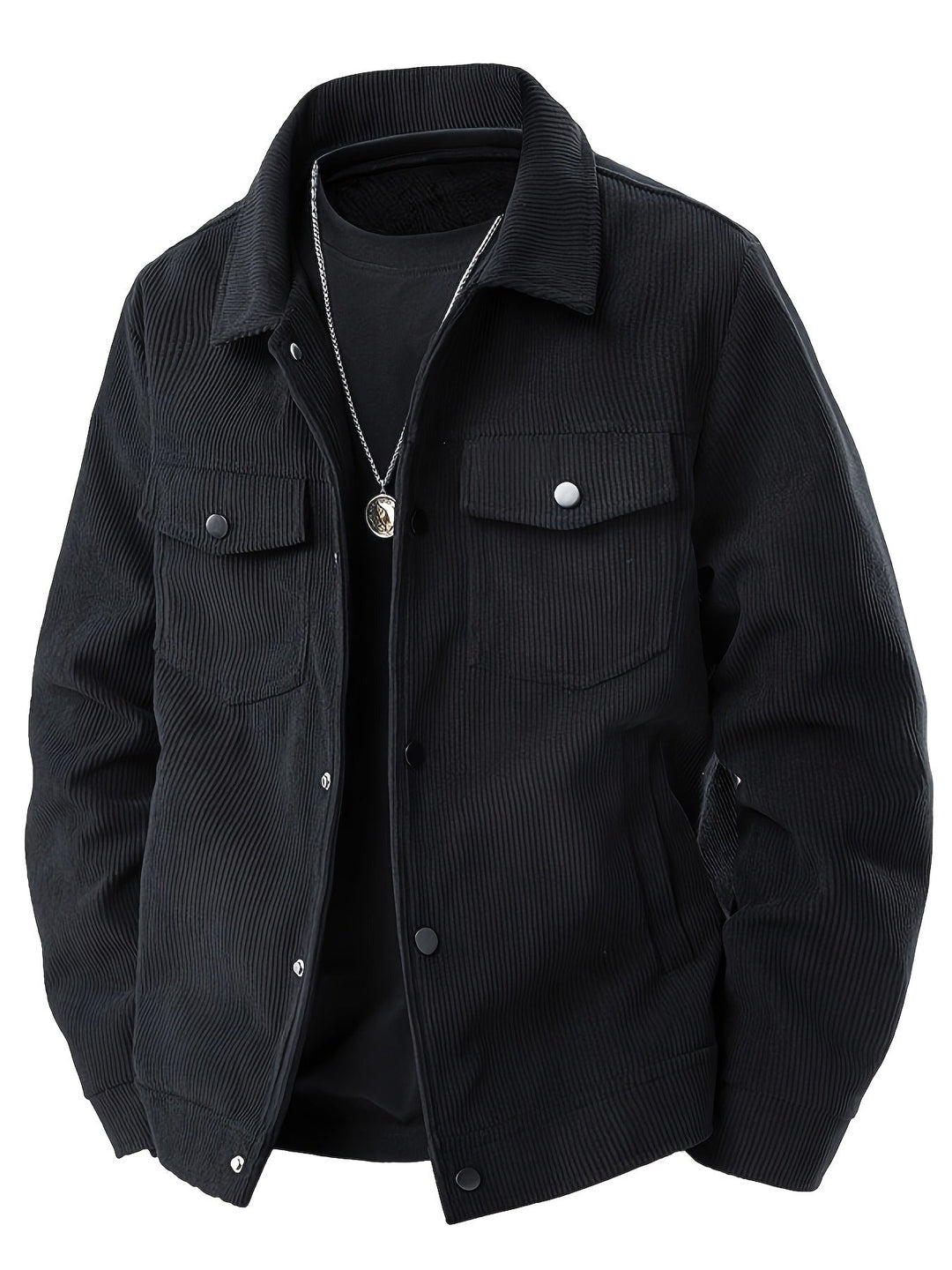 Men's corduroy utility jacket with pointed collar, button fastening and multiple pockets