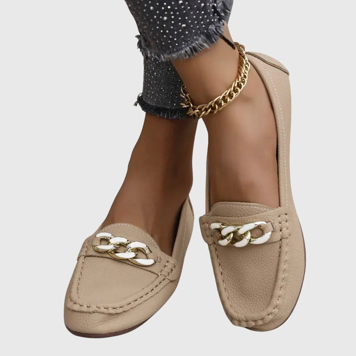 Harlow | Women's Casual Slip-On Flat Loafers with Gold Chain Detail