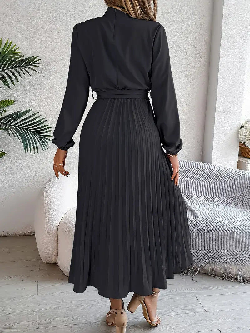 Jasmine | Women’s Long Sleeve Pleated Belted Dress - Image 12