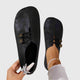 Women's lace-up ballet flats with round toes and button details