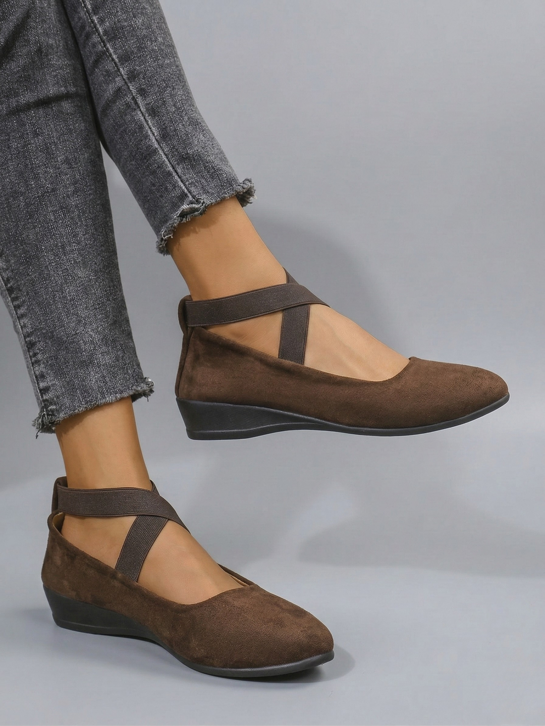 Women's Black Platform Wedge, Cross-Strap