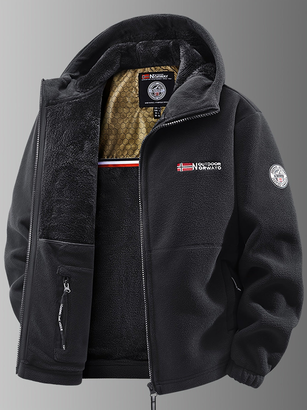 Men's hooded textured jacket with full zip and front pockets