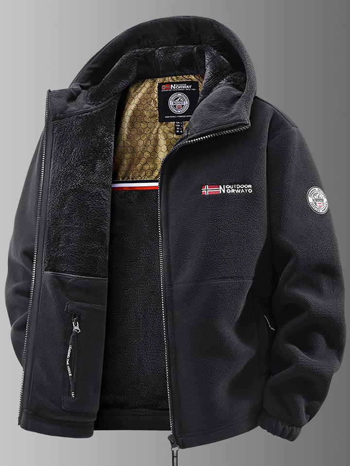 Men's hooded textured jacket with full zip and front pockets