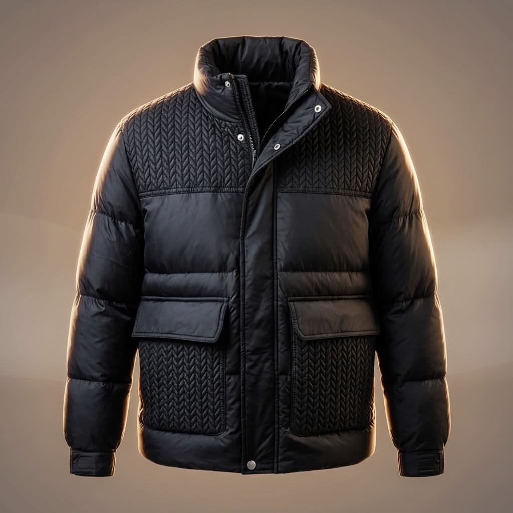 Men's quilted puffer jacket with high collar and flap pockets