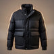 Men's quilted puffer jacket with high collar and flap pockets