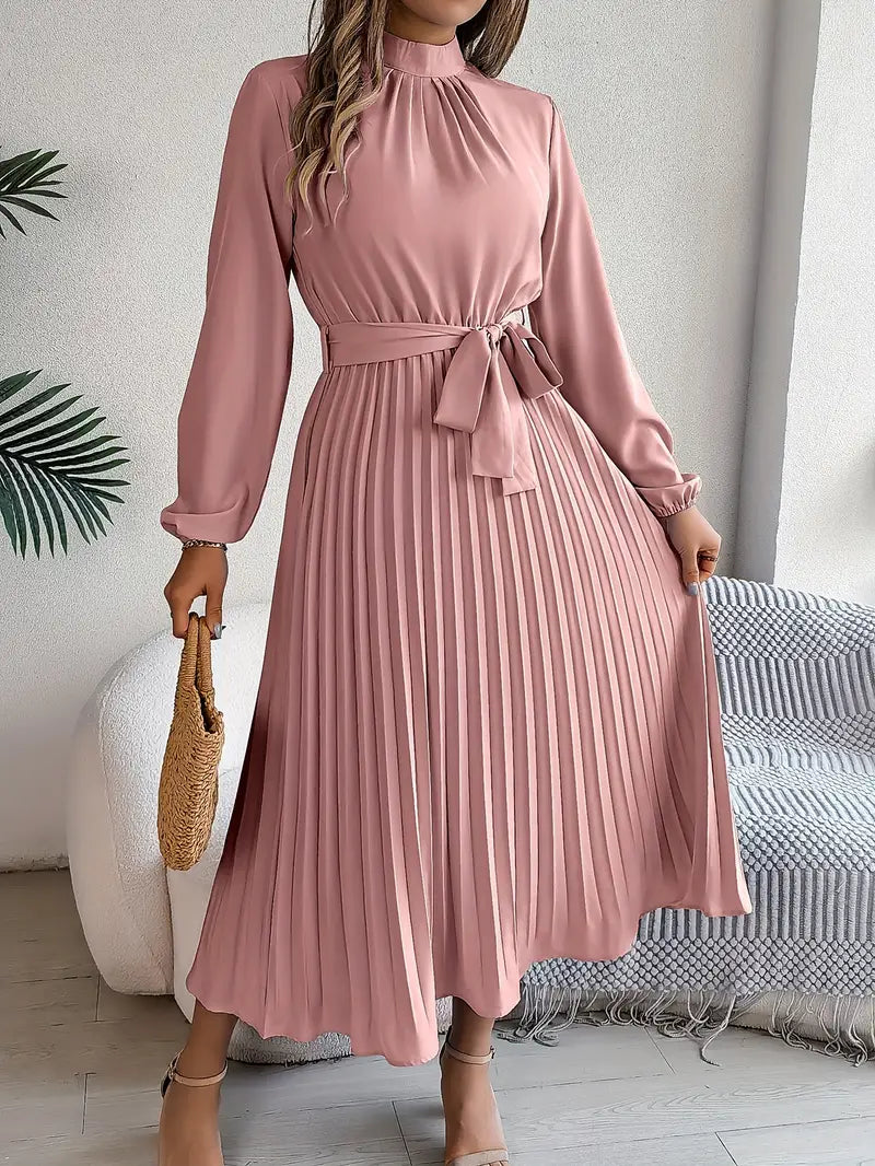 Jasmine | Women’s Long Sleeve Pleated Belted Dress - Image 7