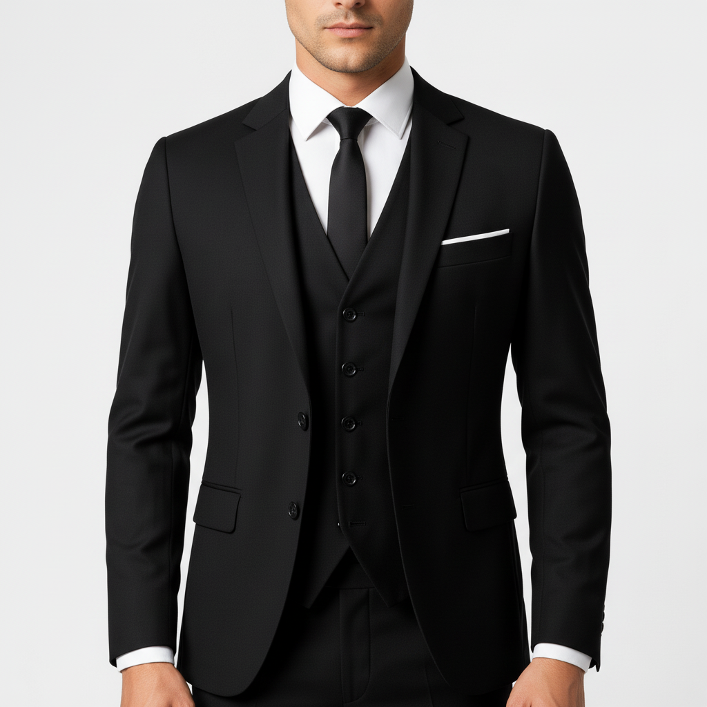 Men's three-piece suit with jacket waistcoat and trousers