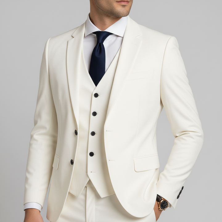 Men's three-piece suit with jacket waistcoat and trousers