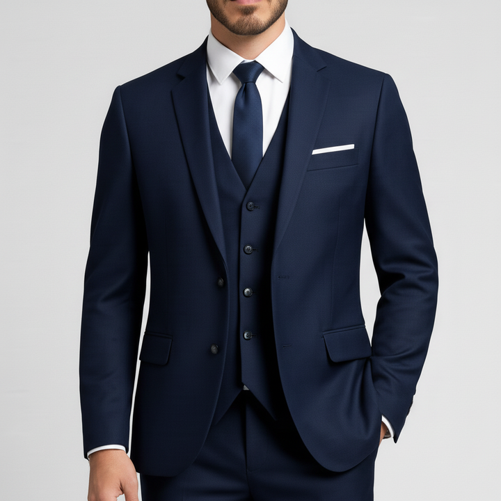 Men's three-piece suit with jacket waistcoat and trousers