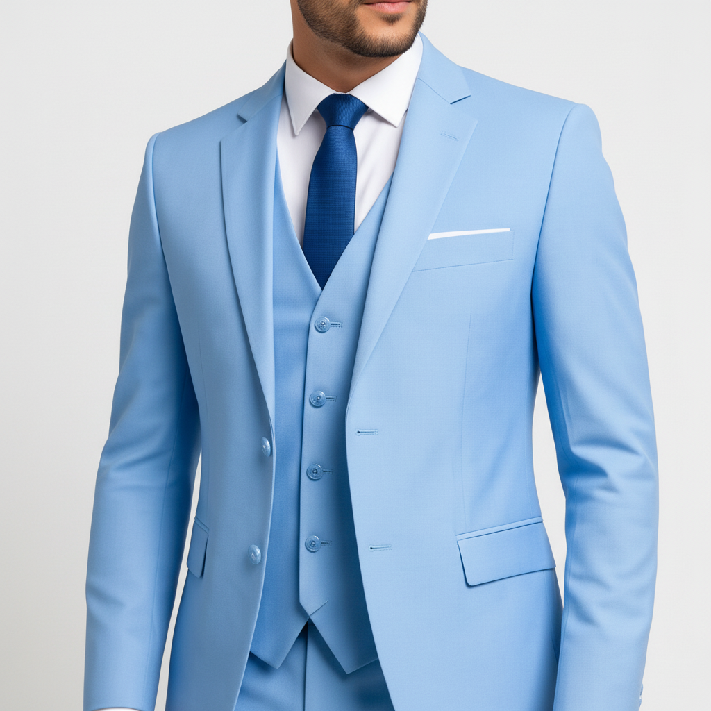 Men's three-piece suit with jacket waistcoat and trousers