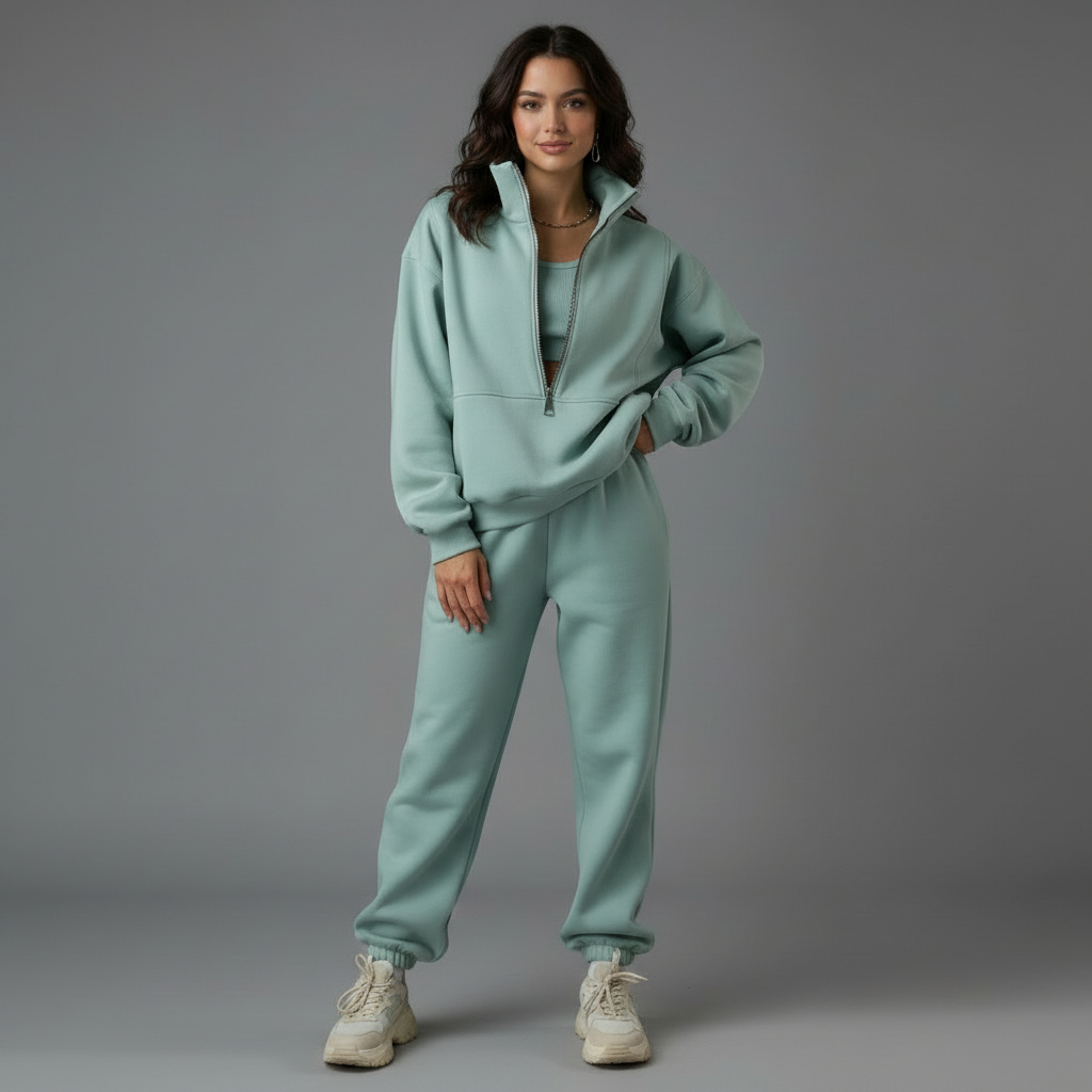 Women's relaxed tracksuit set with zip jacket and matching trousers
