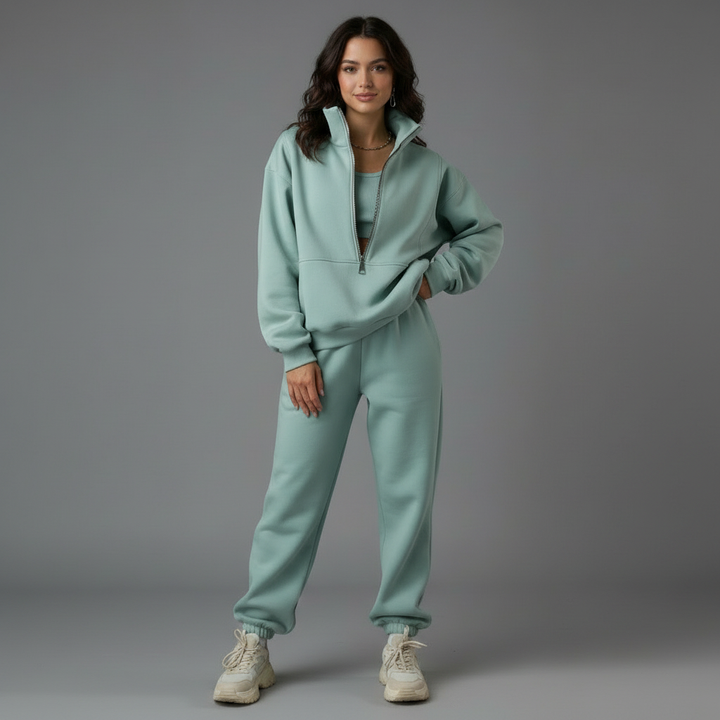 Women's relaxed tracksuit set with zip jacket and matching trousers
