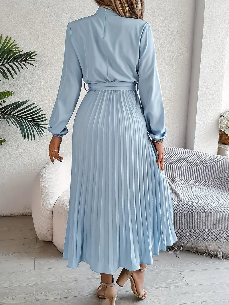 Jasmine | Women’s Long Sleeve Pleated Belted Dress - Image 2