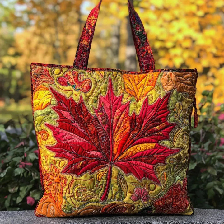Women's quilted tote bag with illustrated floral and animal designs