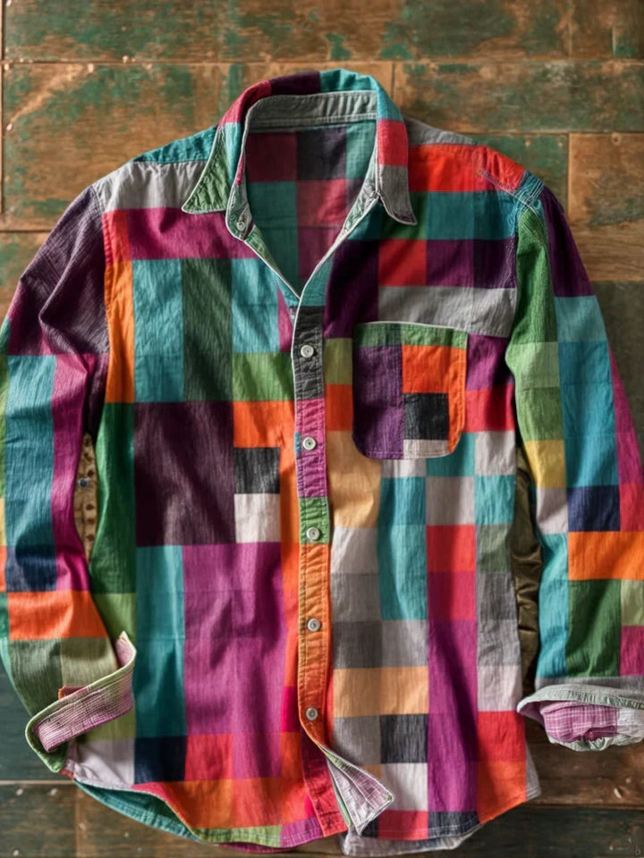 Multicolor checked shirt with long sleeves and chest pocket