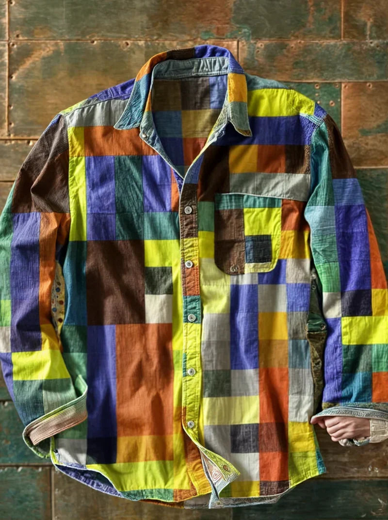 Multicolor checked shirt with long sleeves and chest pocket