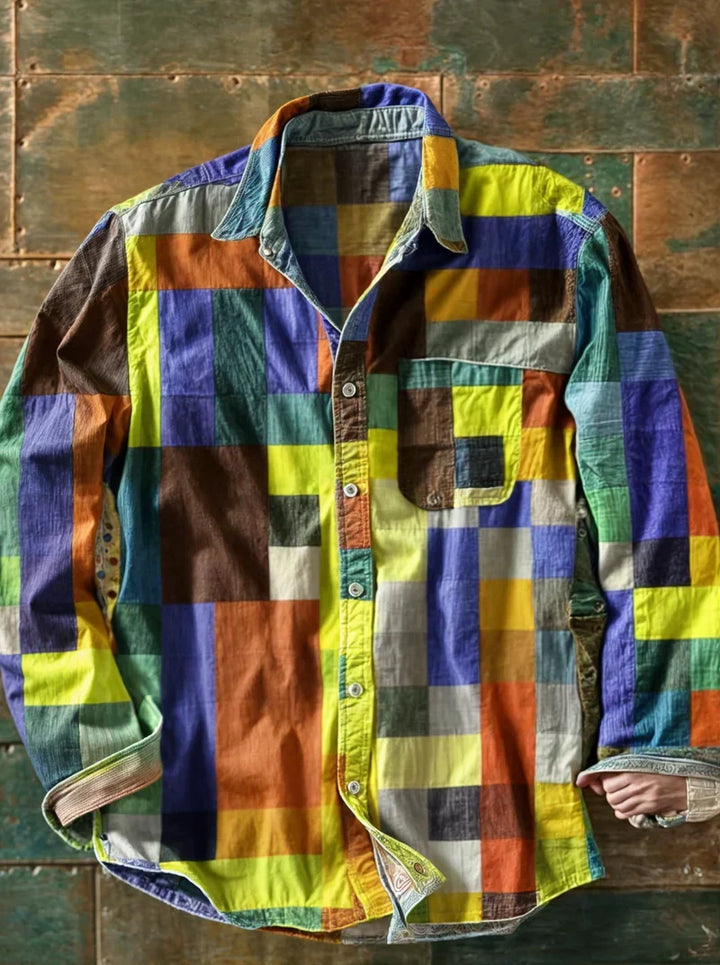 Multicolor checked shirt with long sleeves and chest pocket