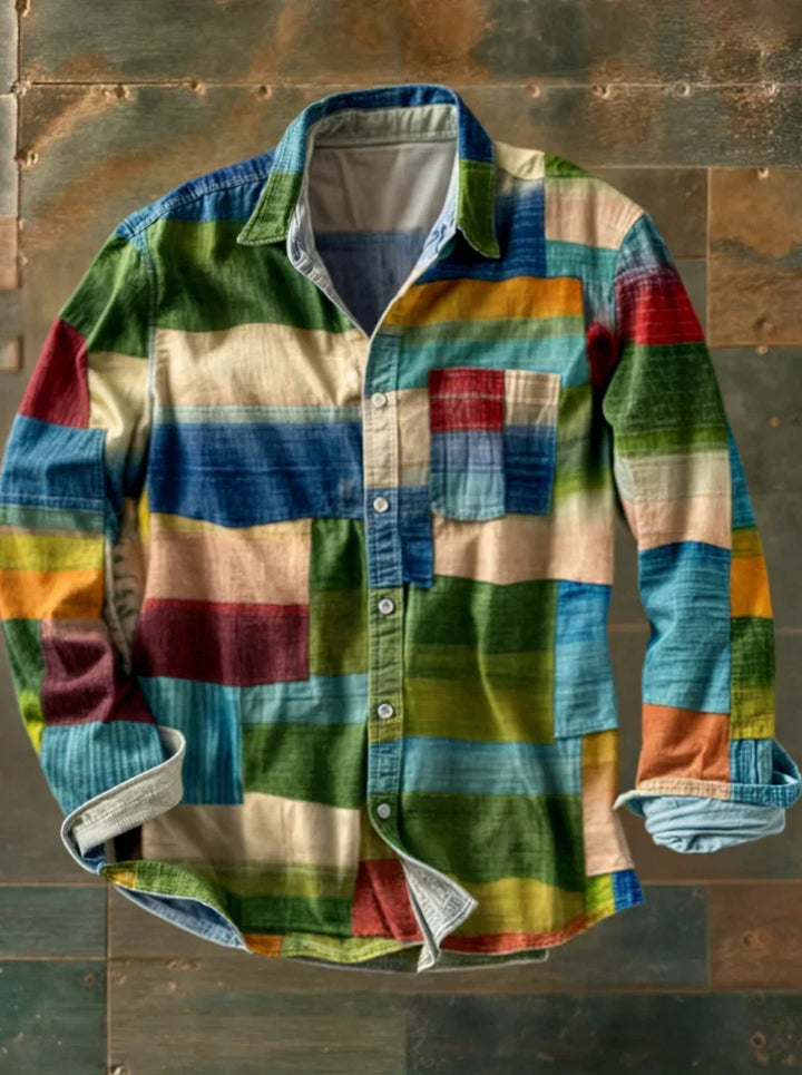 Multicolor checked shirt with long sleeves and chest pocket