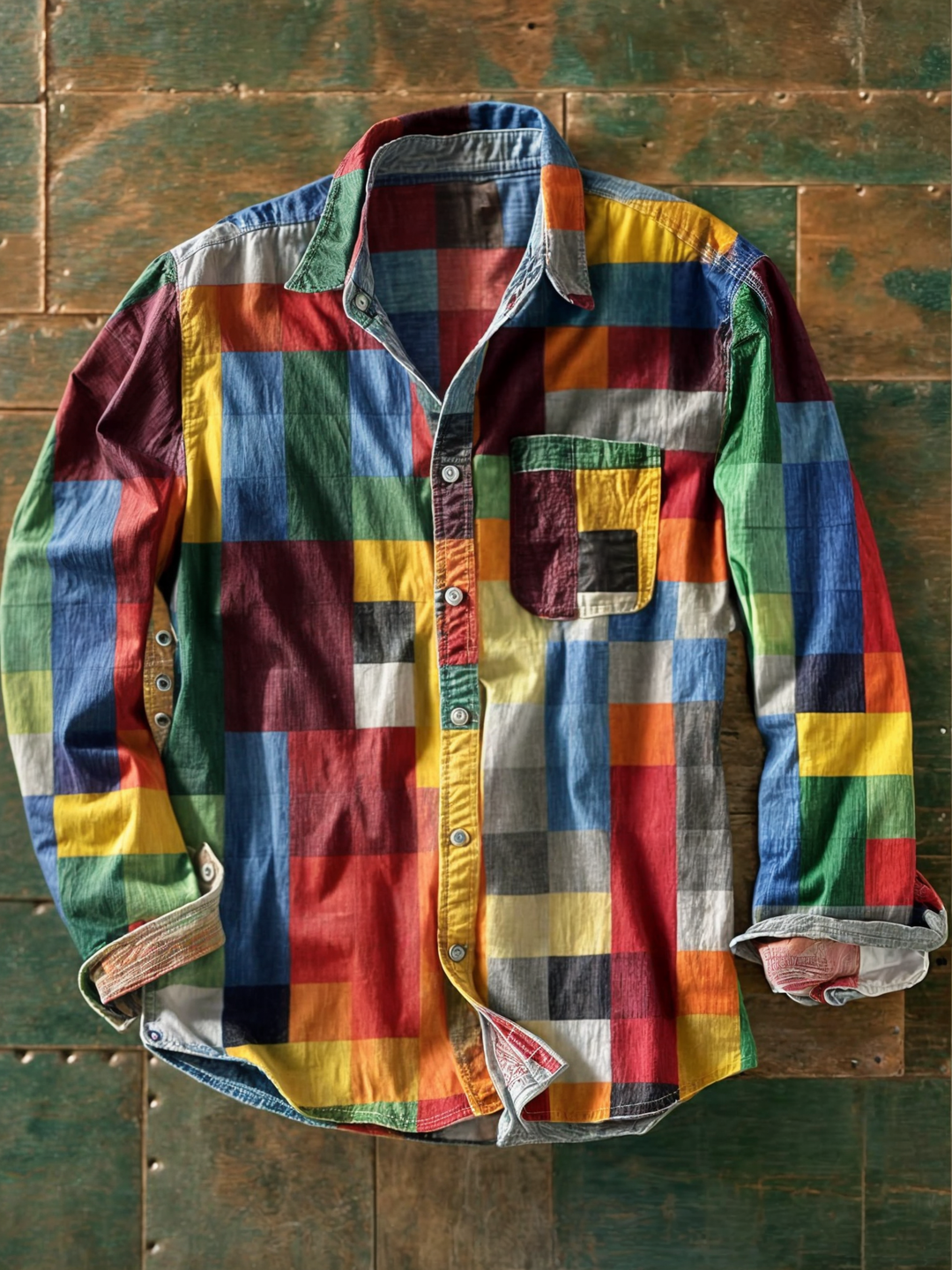 Multicolor checked shirt with long sleeves and chest pocket