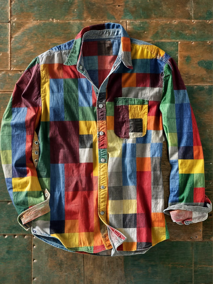 Multicolor checked shirt with long sleeves and chest pocket
