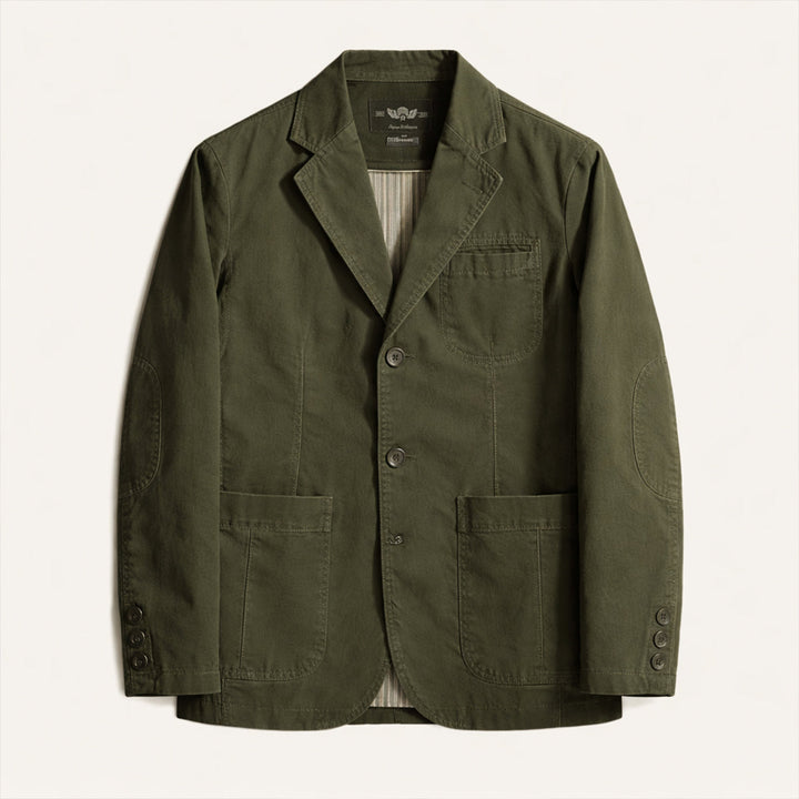 Men's blazer with notched lapels, long sleeves, button fastening and patch pockets