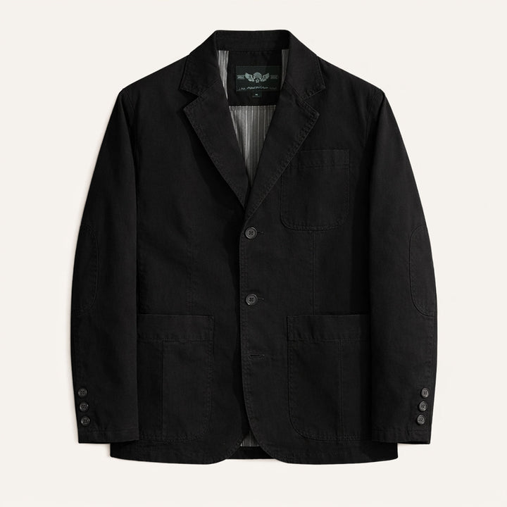 Men's blazer with notched lapels, long sleeves, button fastening and patch pockets